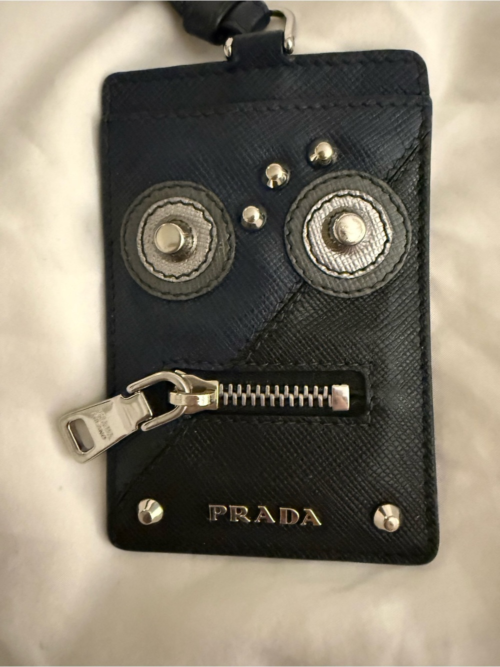 Prada Black Leather Card Holder with Silver Hardware